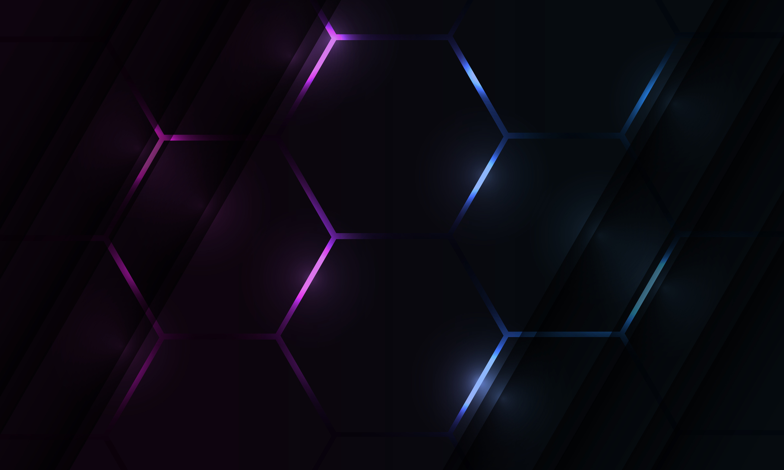 Dark hexagon abstract background with pink and blue flashes